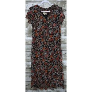Cloth & Portrait Womens Black Brown Floral High Low Maxi V Neck Dress Size M
